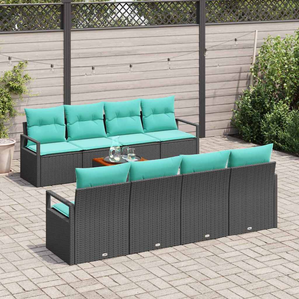 Garden Sofa Set with Cushions 9 pcs Black Poly Rattan