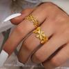 Stainless Steel Metal Flower Open Rings for Women Men Fashion Gold Color Adjustable Finger Rings Waterproof Jewelry Gift