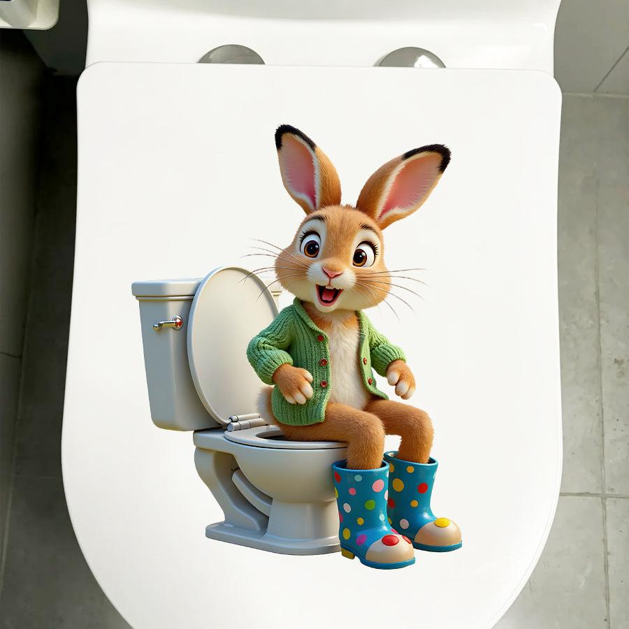 3D Realistic Cartoon Rabbit Toilet Lid Sticker for Kids Bathroom Home Decor