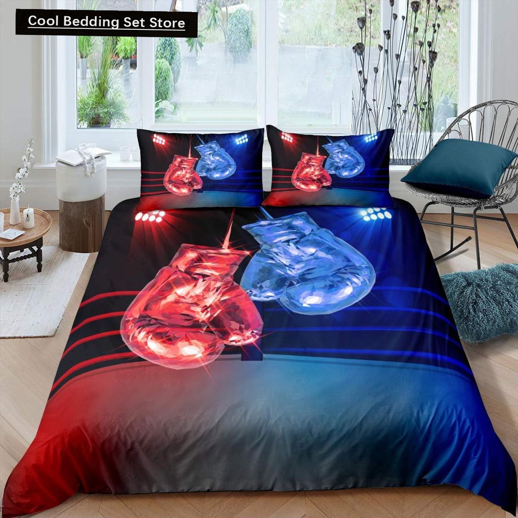 Boxing King Queen Duvet Cover Gamer Competitive Sports Bedding Set Galaxy Bright Colorful Quilt Cover Polyester Comforter Cover