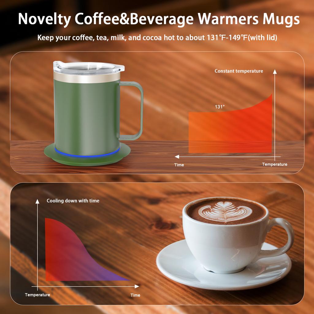 Self Heating Coffee Mug Warmer 12oz Smart Constant Temperature Mug USB Rechargeable Heated Coffee Mug with Lid for Travel/Office