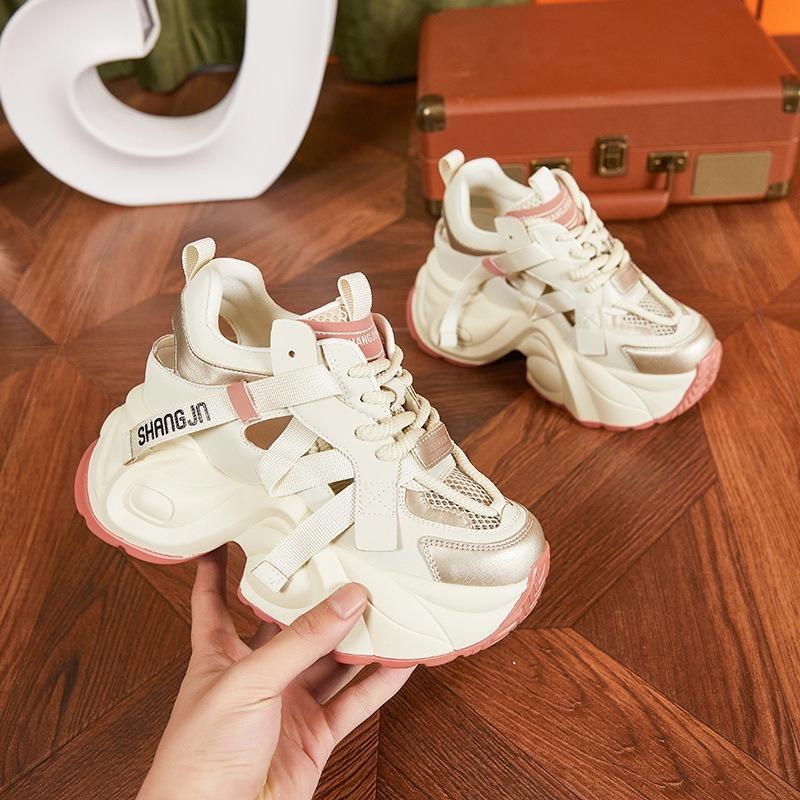 Fashion Top quality 9cm Microfiber Leather Mixed Color Hollow Women Chunky Sneaker Summer Vulcanize Platform Wedge Loafer Comfy Shoes