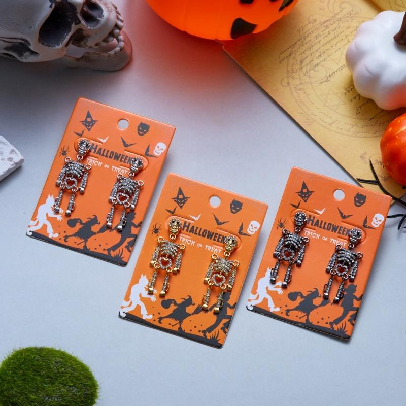 Skull Stud Drop Earrings Pair, Halloween Alloy Statement Jewelry for Costume Styling, Stage Looks and Theme Parties