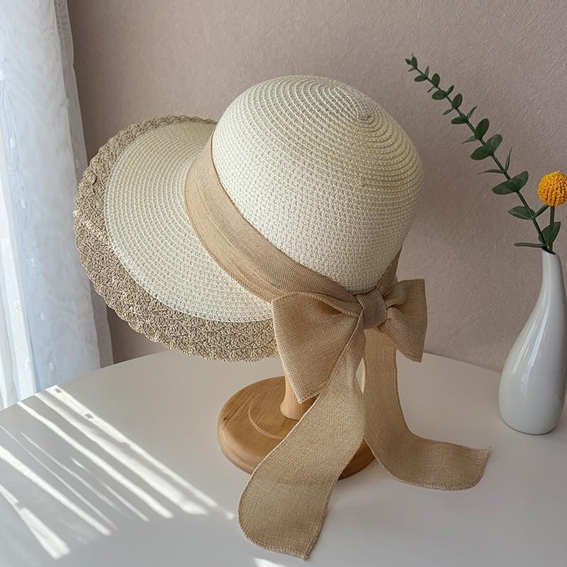Summer French Big Brim Sun Hat Women's Fashion Ins Seaside Sun Protection Straw Hat Pastoral Pearl Face Small Sun Hat