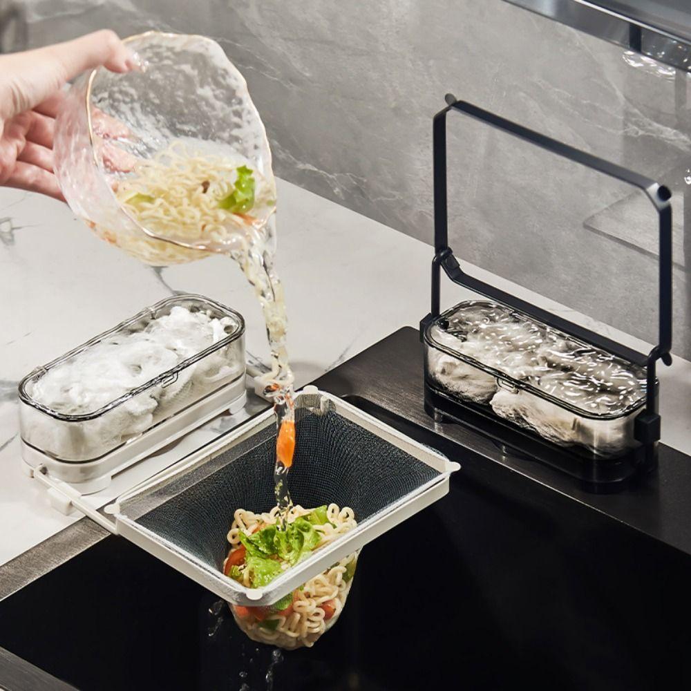 Folded Design Waste Hanging Net Bracket Suction Cup Garbage Drain Basket Holder  Soup Filtering