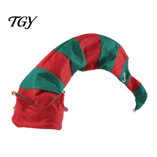 Festive Atmosphere Decoration Christmas Elf Pointed Hat, Striped Hat with Pompom or Holiday Party Costume Accessories Bells, Cosplay for Adults,
