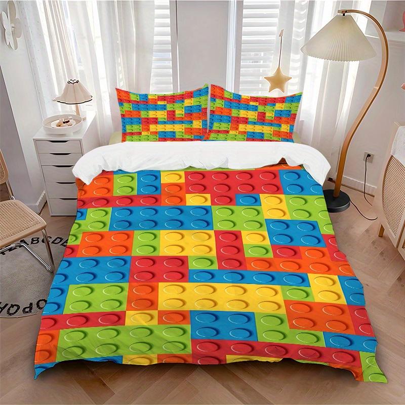 3pcs set Building block jigsaw puzzle 1 Quilt Cover + 2 Pillowcases, All Seasons Bedroom Setting, Perfect for Home and Dorm Decor a186 135x200cm