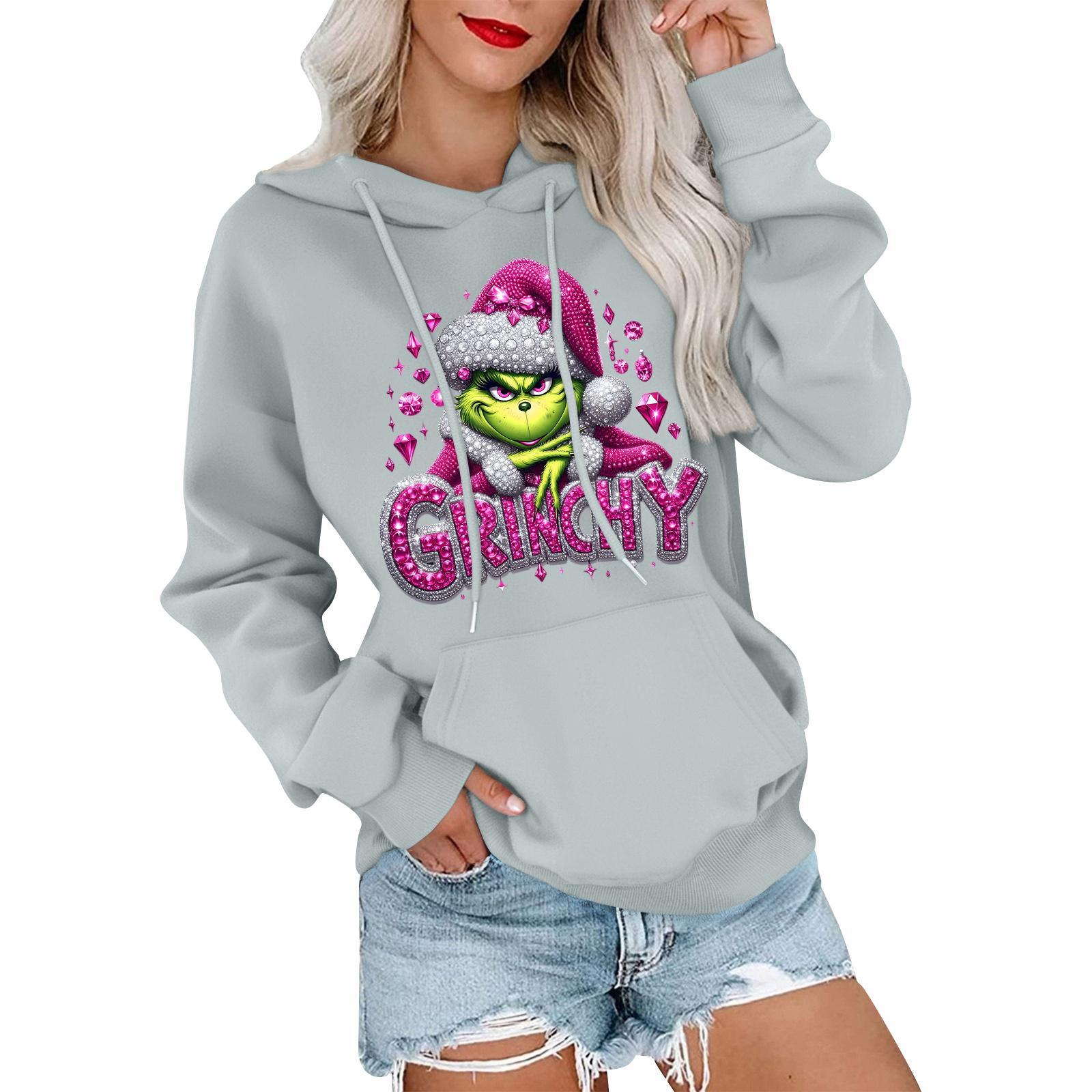 

Женский модный, расслабленный и удобный свитер с круглым вырезом и капюшоном, с длинными рукавами и рождественским принтом, теплый свитер XXXL