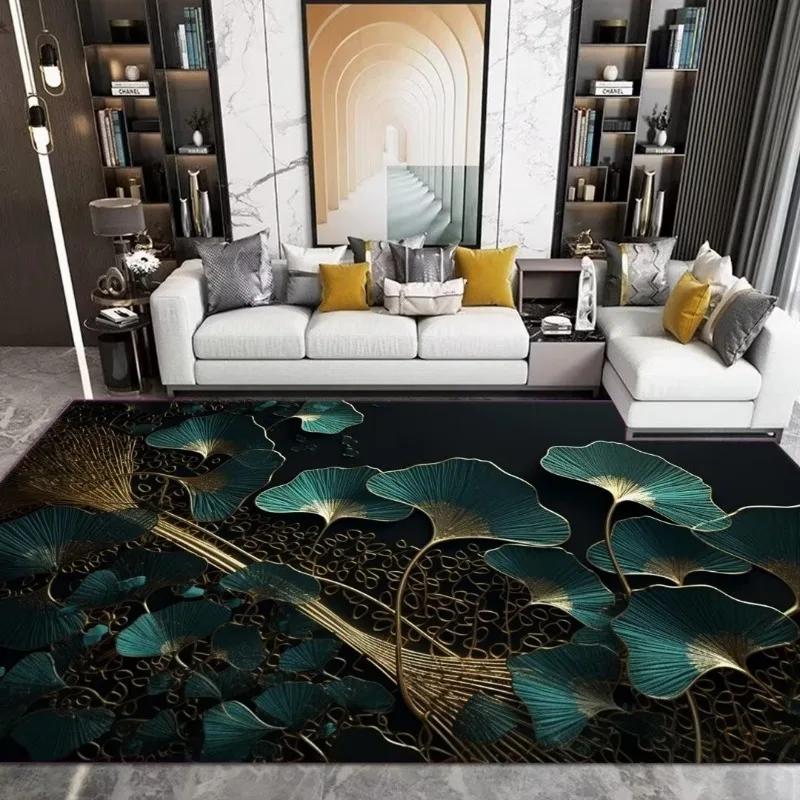 Senior Green Golden Rug Living Room Large Size Bedroom Carpet Household Decoration Non-slip Machine Washable Parlor Foot Mat