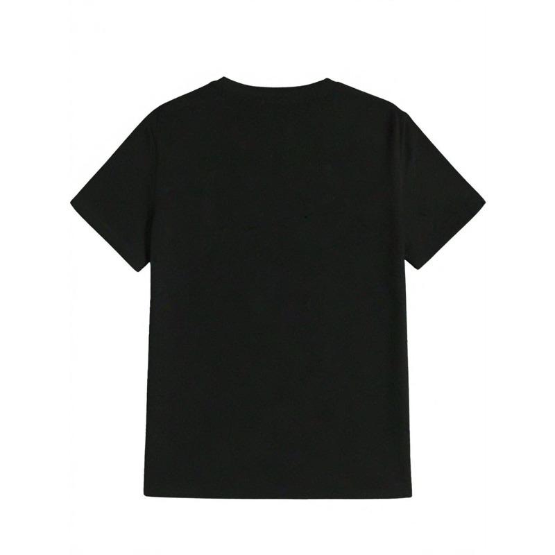 European Size Men's Casual Short Sleeve T-Shirt with Subtle Chest Print - Breathable -Spandex, Round Neck Summer Streetwear Top, Regular Fit