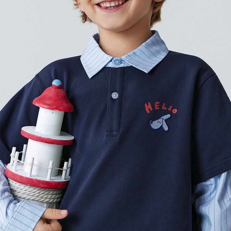 Minibala Boys' Collegiate Faux Two-Piece Long Sleeve T-Shirt
