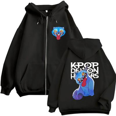 K-pop Demon Hunters Film Zipper Hoodie Men Women Long Sleeve Fashion Retro Zip Up Sweatshirt Fleece Coats Oversized Hoodies