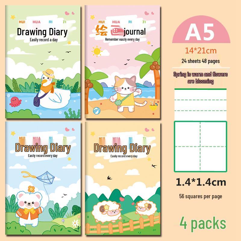 

Elementary School Drawing and Pinyin Notebook for Grades 1-4 with Tianzige Writing Grid