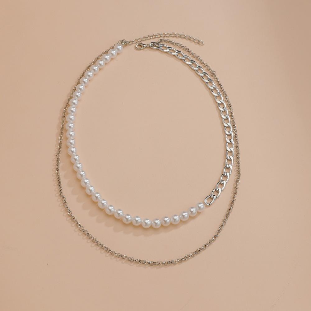 Retro personalized imitation pearl beaded alloy women's multi-layer necklace women's accessories