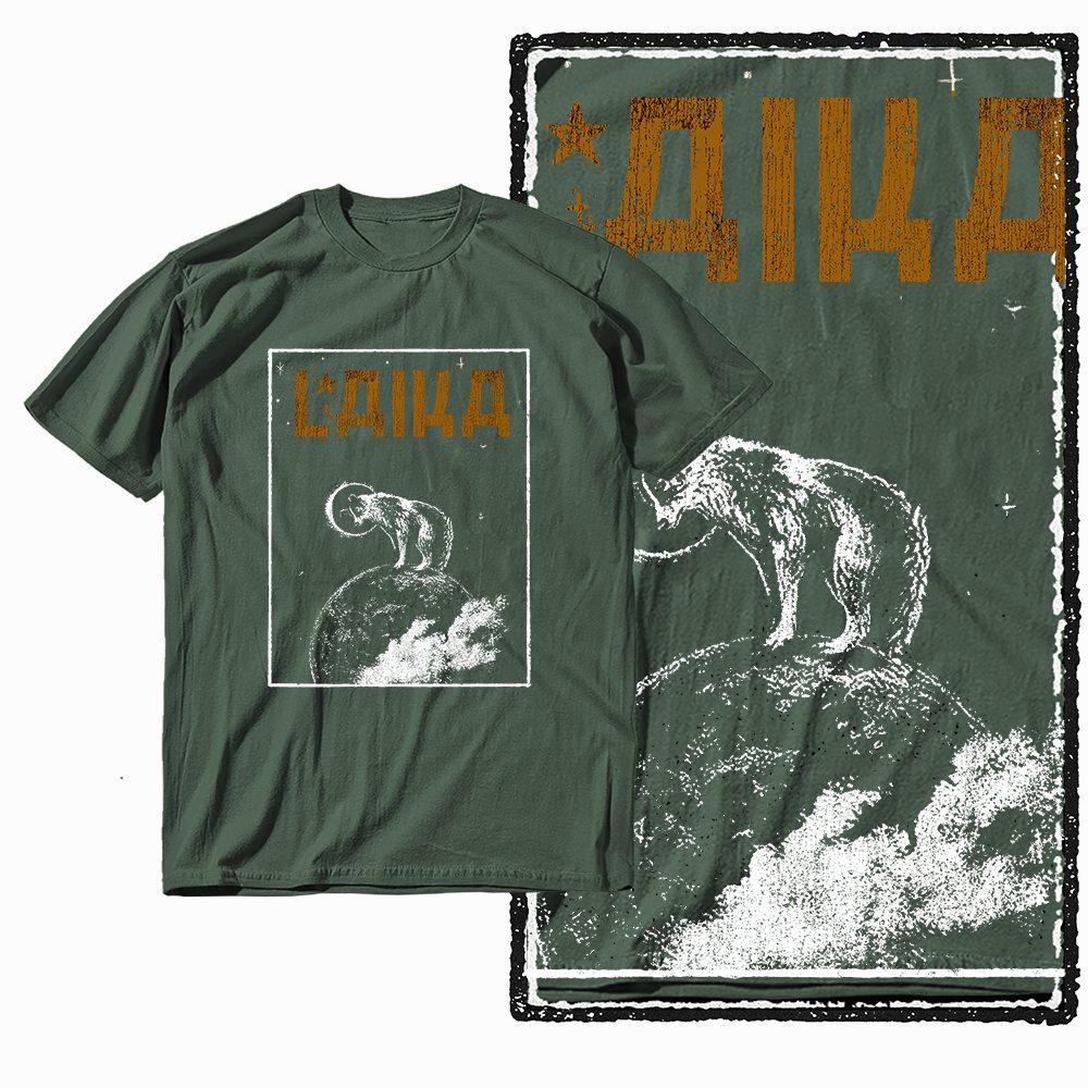 

G60 Army Green Cotton Men s Big Size Dog Laika GraphicT-shirt | Streetwear Cool Vintage O-neck men s Tee Tshirt 2XL