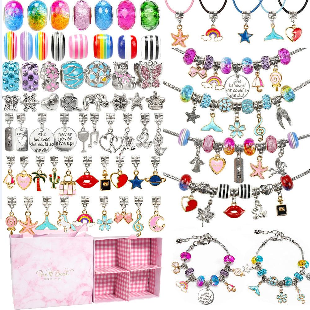 1Box Resin Beads Metal Beads Charms Big Hole Loose Spacer Beads Bracelet Making Kit For Jewelry Making Diy Accessories Gift Box