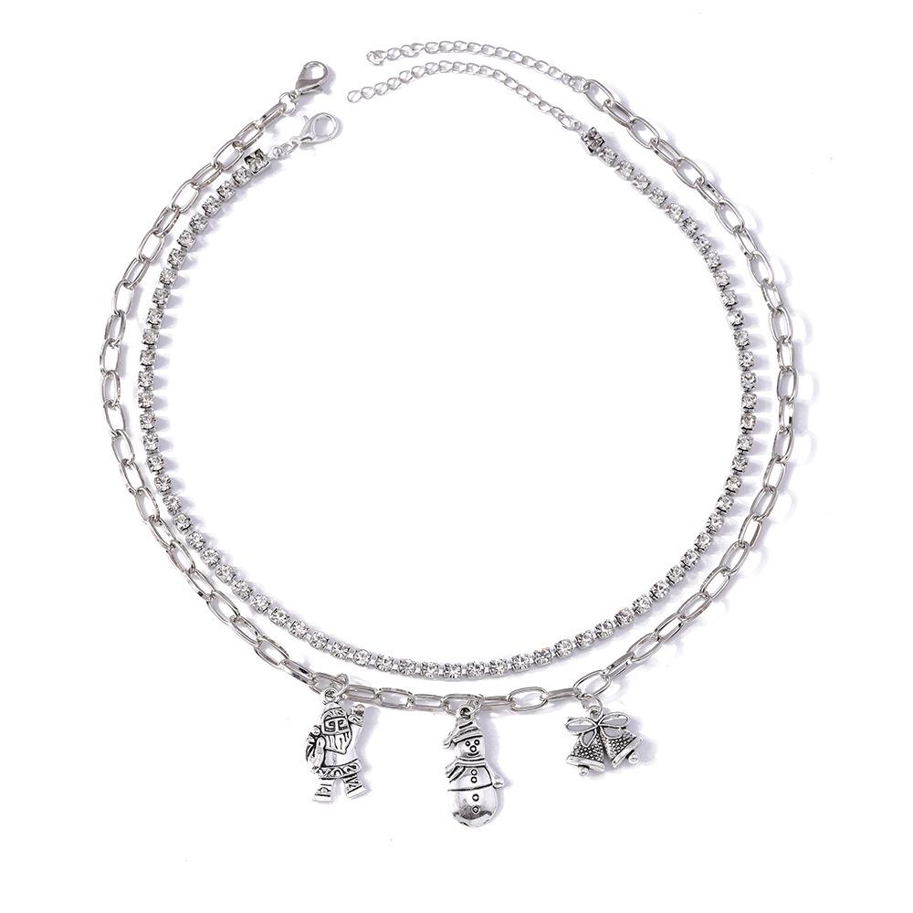 Vintage Santa Claus Snowman Rhinestone Choker Necklace