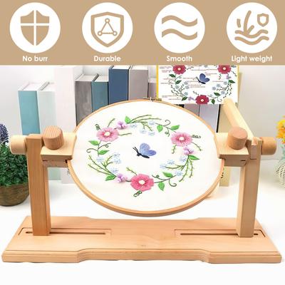 Embroidery Hoop Stand Adjustable Embroidery Hoop Frame Holder 360° Rotation Cross Stitch Lap Stand Beech Wood Embroidery Stand