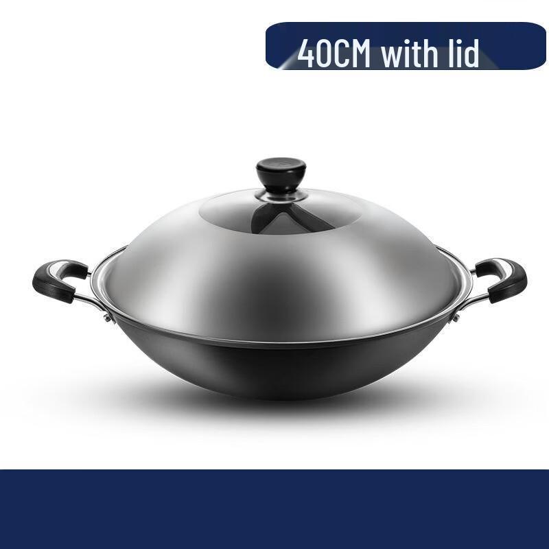 Yoshida Master 40CM Pre-Seasoned Round Bottom Iron Wok with Steel Lid