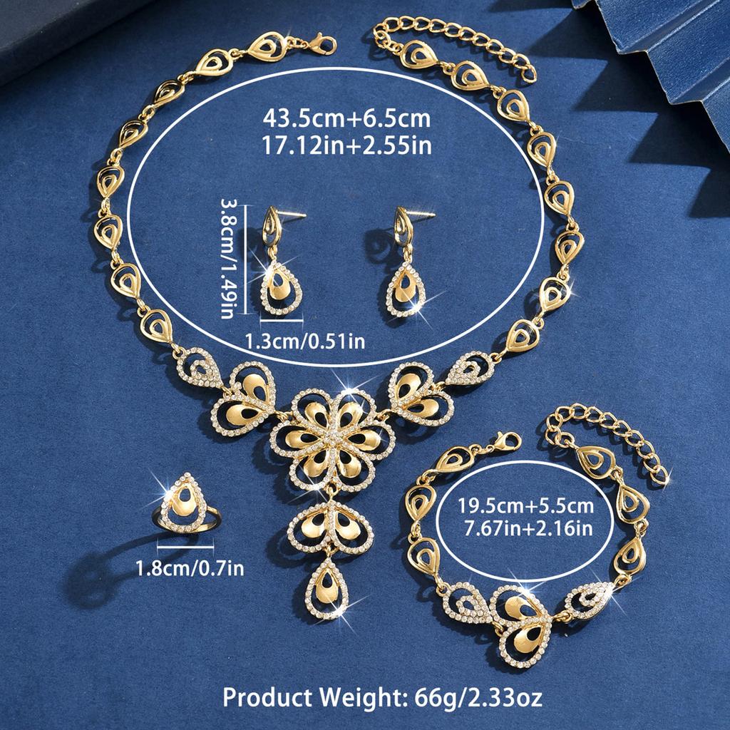 Classic Exaggerated Flower Claw Chain Necklace Earrings Bracelet Ring Set Suitable for Dating, Traveling, Birthday Gifts