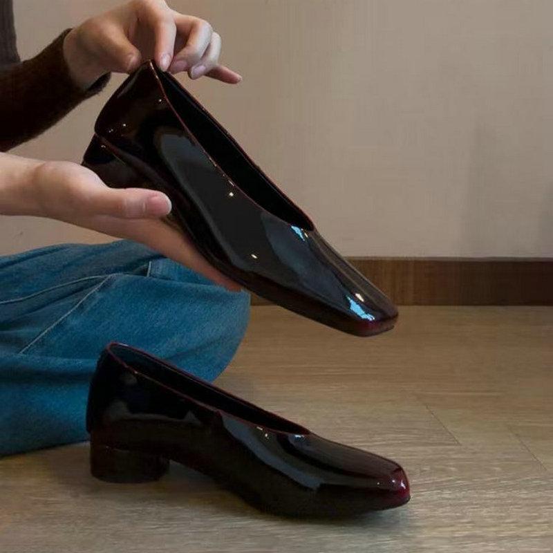 Fashion New British-Style Versatile And Lazy Single Shoes For Women, Low-Heeled Slanted Square Toe Shiny And Fashionable Grandma Shoes