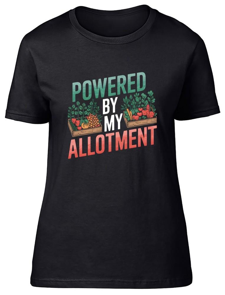 Powered by My Allotment Veggie Plants Garden Womens T-Shirt Ladies Gift Tee S