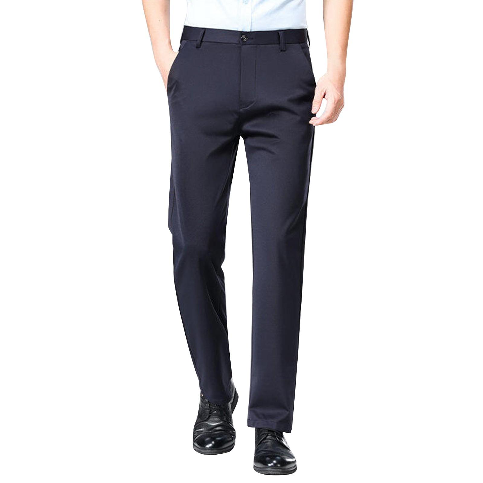 

Мужские однотонные повседневные брюки-стрейч Мужские свободные прямые брюки для костюма L тёмно-синий