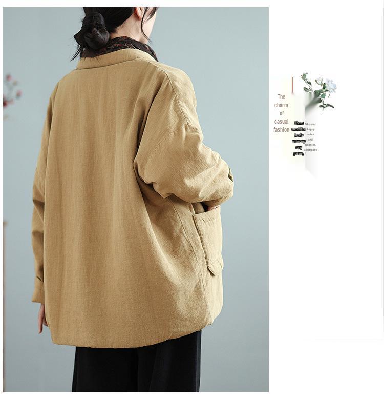 Women's Zen-Style Cotton Padded Jacket with Frog Buttons - Artistic Chinese Winter Top