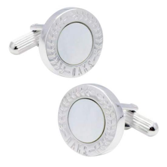 Dachshund Silver Round Cufflinks and Tie Clip Set Shell, Mother-of-Pearl (se-da027)
