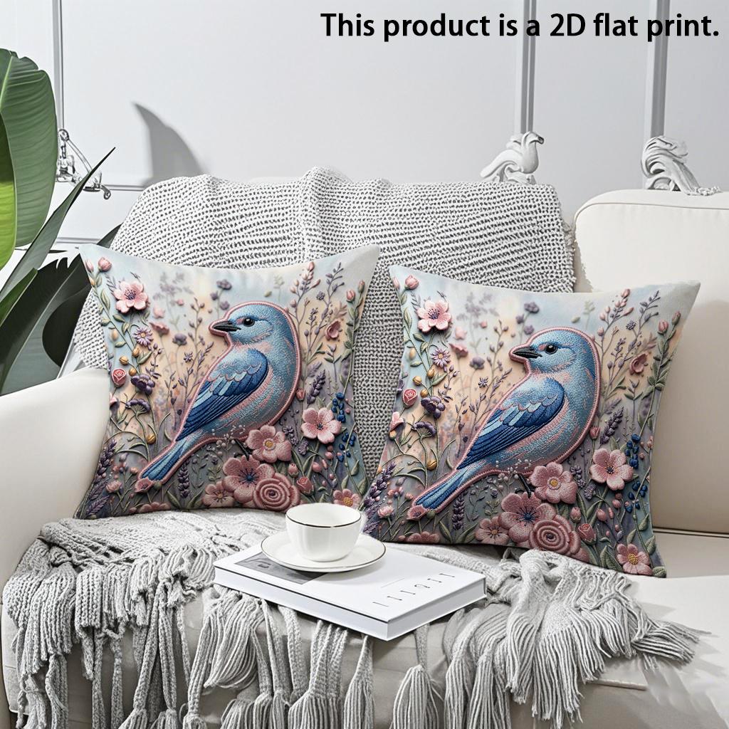 

2pcs Throw Pillow Covers 18x18 Inch Vintage Bluebird Floral Print Decorative Pillowcases for Couch Bedroom Living Room 45x45cm-2pcs