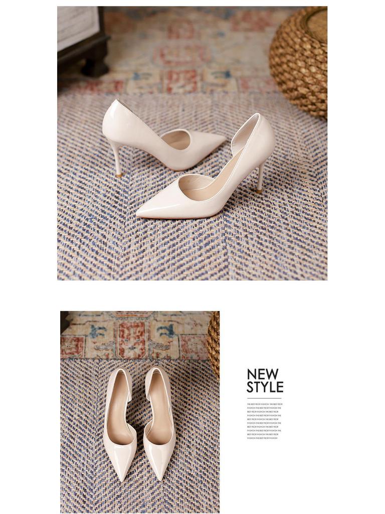 Høye hæler i lakkskinn i koreansk stil Dame Vår 2025 Ensfarget Spiss tå Stiletter