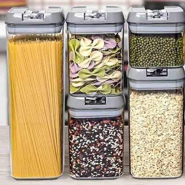 5Pcs / Set Food Storage Box Sealed Grain Storage Tank Dried Grains Container with Lid-Transparent Food Organizer
