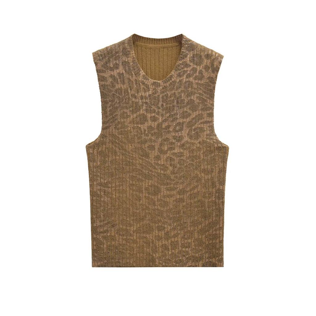 2024 Autumn Women's European & American Style Animal Print Metal Foil Knit Vest