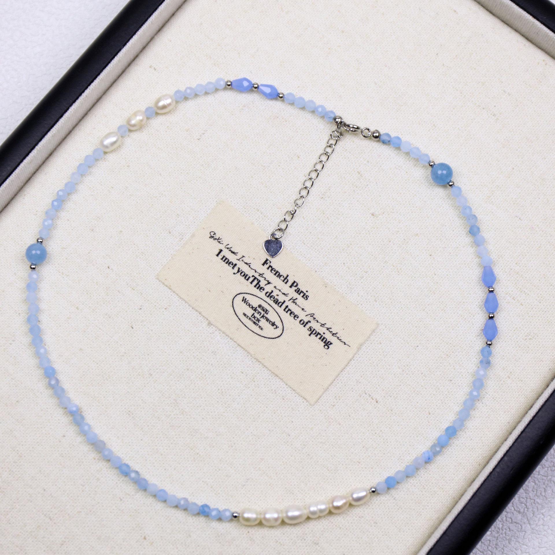 

Ожерелье-чокер из аквамарина с бусинами для ключицы для женщин с пресноводным жемчугом