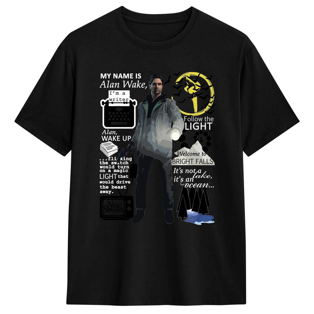 Casual T Shirt Beach Alan Wake Novelty TShirts 100 Cotton Tee Shirt for Men Y2K Basic Short Sleeve Clothing