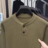 Men's Solid Color Pure Cotton Round Neck Sweater: Autumn/Winter Casual Long Sleeve Knitwear Base Layer for Middle-Aged Men.