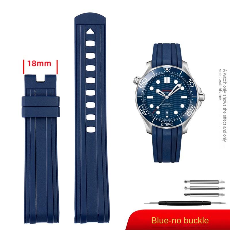

For Omega New Seamaster 300 universe 007 Curved End Fluorous Rubber silicone watchband 20mm 22m Watch Soft strap Men Replacement 22mm