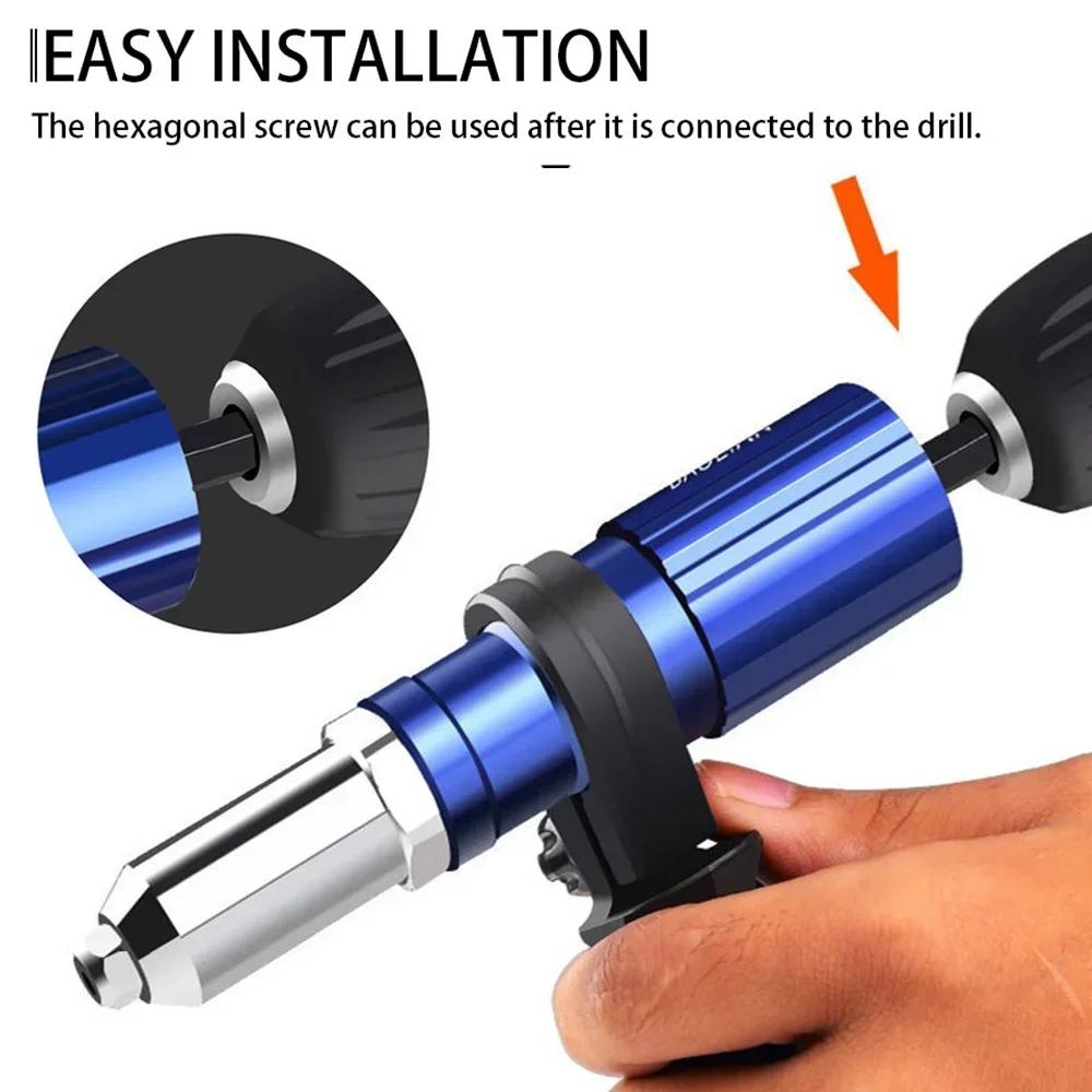 Electric Rivet Gun Drill Adapter Riveting Tool Cordless 2.4-4.8mm Different Guide Nozzle Models Power Accessories Riveter Guns