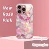 Creative Pink Crystal Floral Charm Metallic Glass Phone Case For iPhone 17 16 15 14 13 12 11 Pro Max 15 14 Plus 17 Air 16E Cover