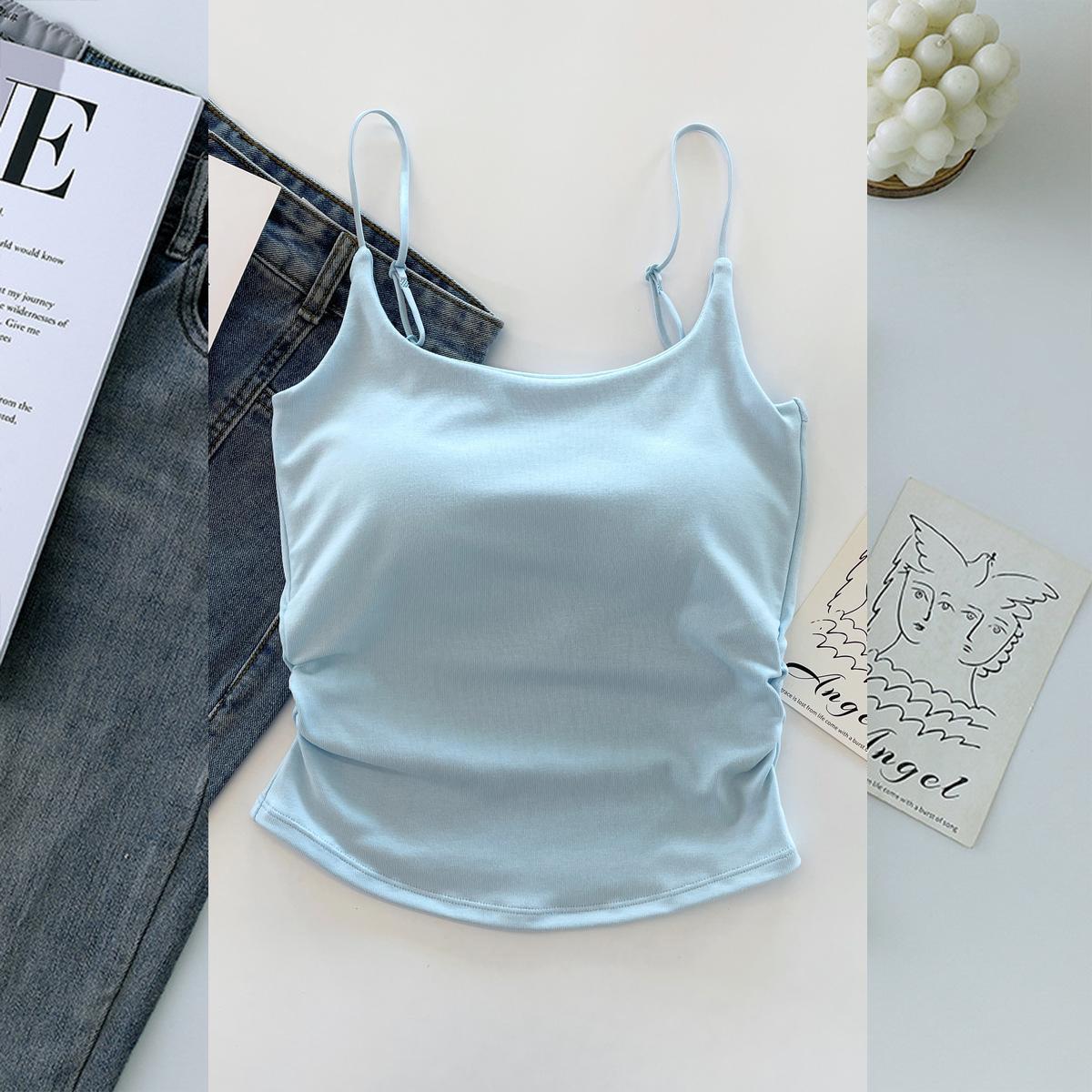 

Женская летняя сексуальная майка с фиксированной чашкой и красивым дизайном спины One Size (80-130 Jin) синий