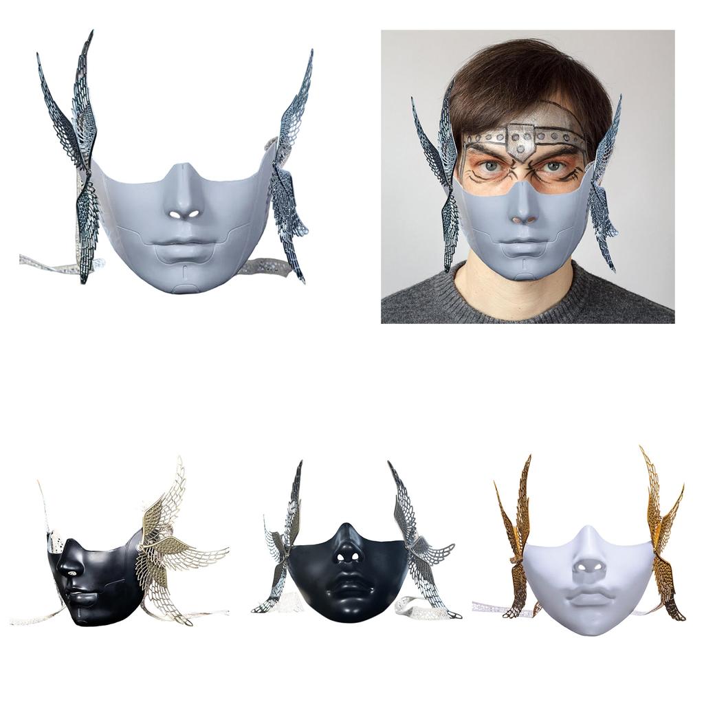 Halloween Mask with Wing Half Face Mask Mechanical Mask For Women Men Halloween Masquerade Halloween Cosplay Accessories