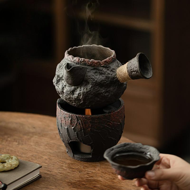 Coarse Pottery Tea Boiling Set Charcoal Stove Complete Kit for Milk Tea Making Small Home UseRetroStyle Warmer Brewing Equipment