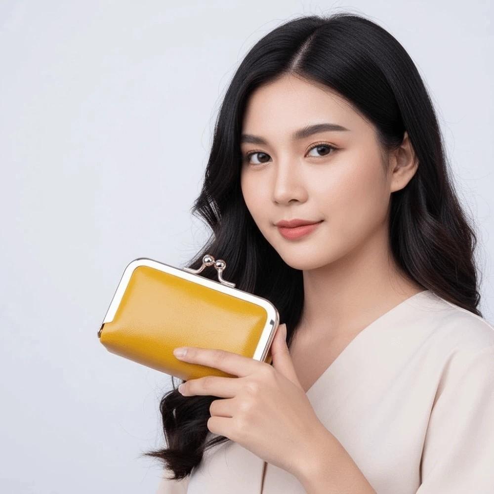 Portable Kiss Lock Coin Purse Exquisite Solid Color Leather Jewelry Bag Anti-lost Simple Small Item Bag Jewelry Storage