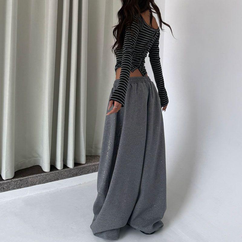 Damen Frühlings High Waist Koreanischer Stil Kordelzug Weite Hosen