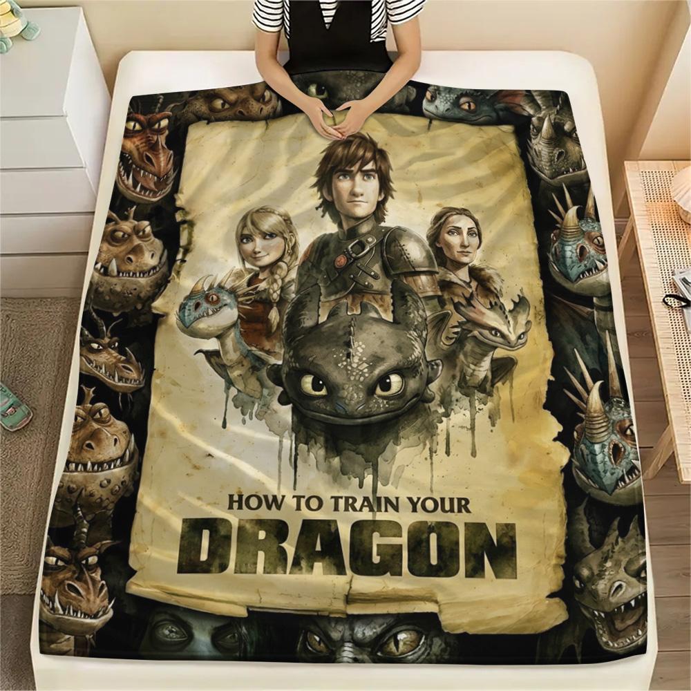 1PC How Train Dragon Patterned Flannel Blanket Suitable For All Seasons For Home Decor Warmth And Comfort Gifts Holiday Present