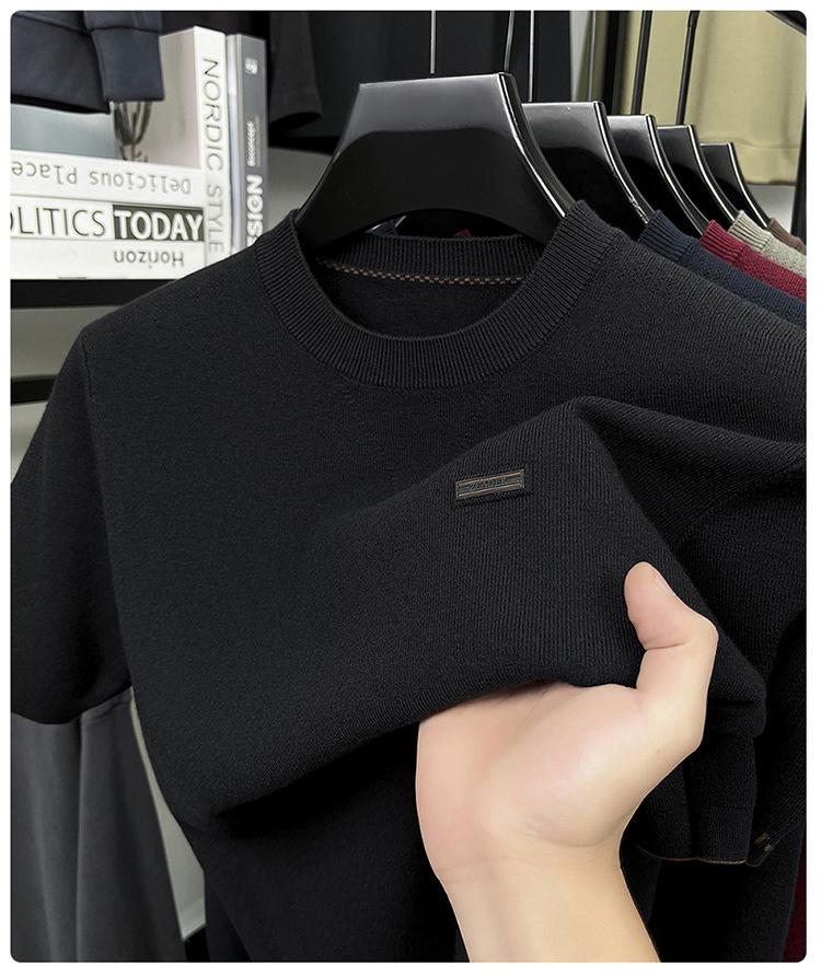 Men’s Autumn Winter Round Neck Short Sleeve Wool Base Layer - Skin-Friendly & Warm