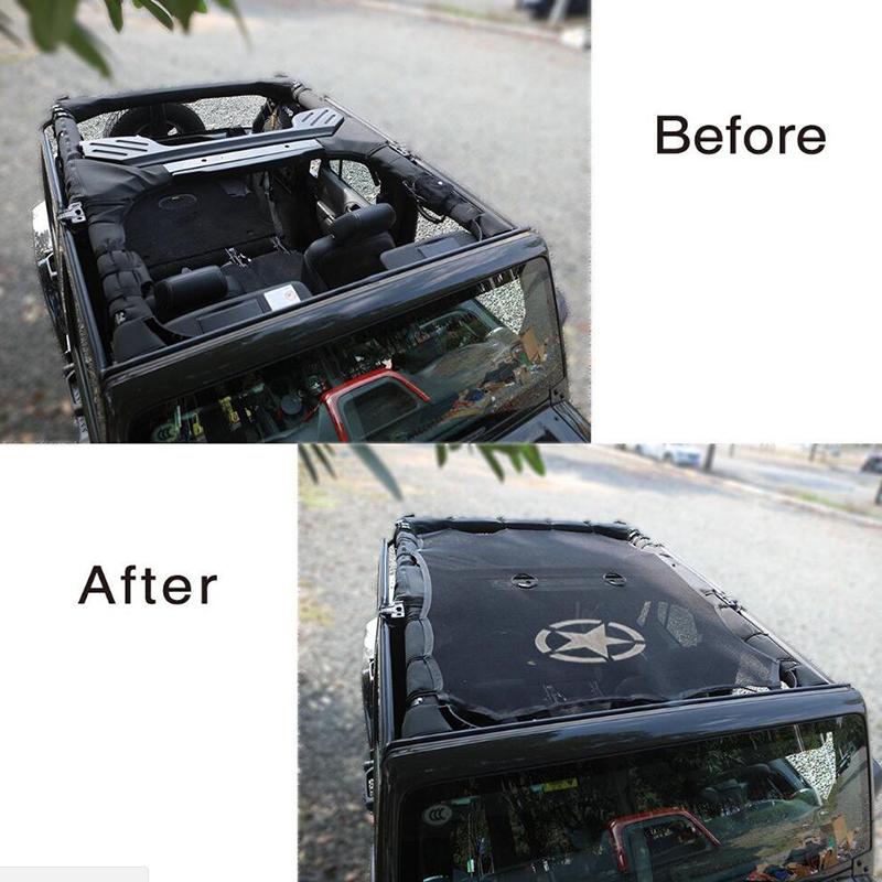 for 2007-2015 2016 2017 2018 Jeep Wrangler JK 4 Door Sun Shade Eclipse Top Cover Star Roof Mesh Provides UV Protection Cover