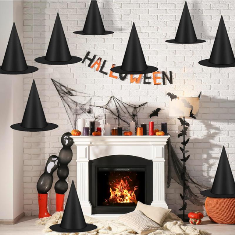 12PCS Halloween Witch Hats Black Hanging Witch Hat, Witch Costume Accessories Wizard Hats Indoor Outdoor Halloween Decorations for Home Yard Porch