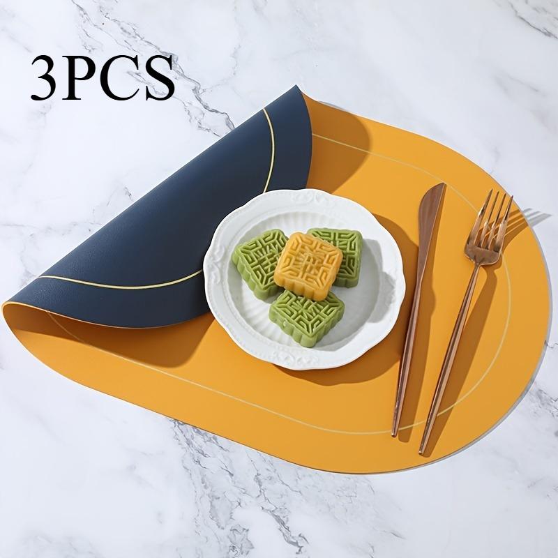 3pcs PU Placemats, Dining Table Non-Slip Table Mat, Heat Insulation Faux Leather Place Mats Set, Nordic Style Solid