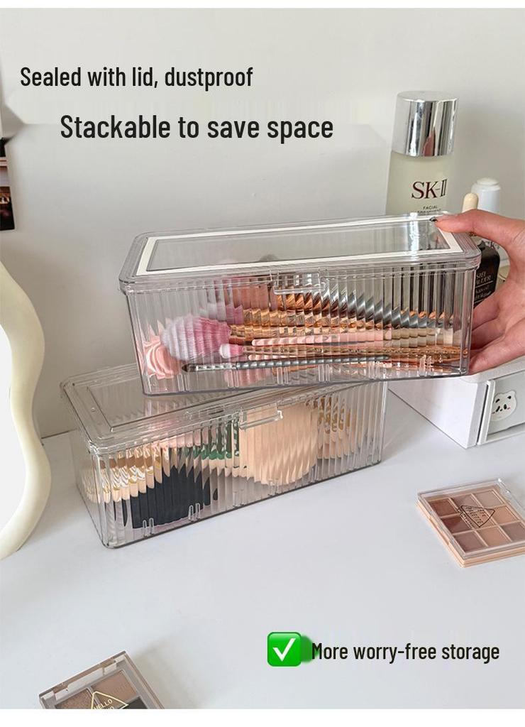 Transparent Dustproof Makeup Brush Storage Box with Lid - Large Capacity Vanity Organizer